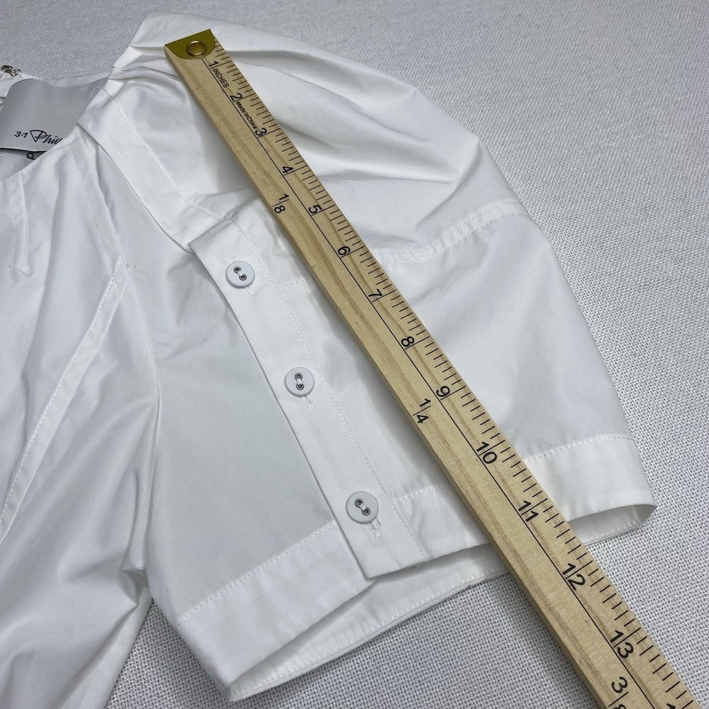3.1 Phillip Lim Bloom Pleated Short Sleeve Scoop‎ Neck White Blouse Sz 4 - Picture 14 of 16